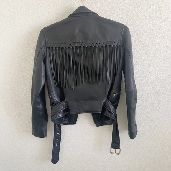 All Saints Tassel Fringe Balfern Leather Motorcycle Moto Jacket Black 0 - Picture 7 of 10
